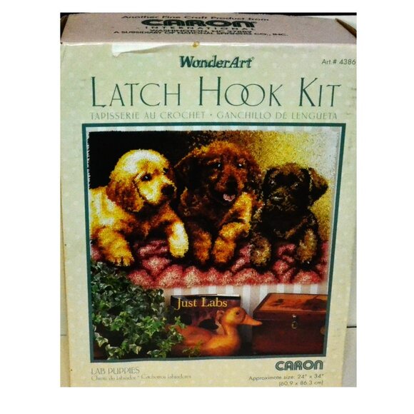 Caron Wonder Art Latch Hook Kit Just Labs Puppies Complete Vintage Wall Decor - Picture 1 of 4